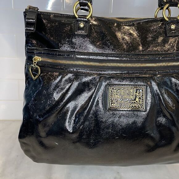 Coach Daisy Poppy Signature XL Patent Leather Tote Shoulder Bag - Picture 3 of 17